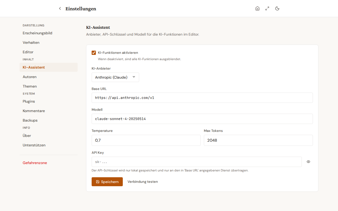 Einstellungen > KI-Assistent