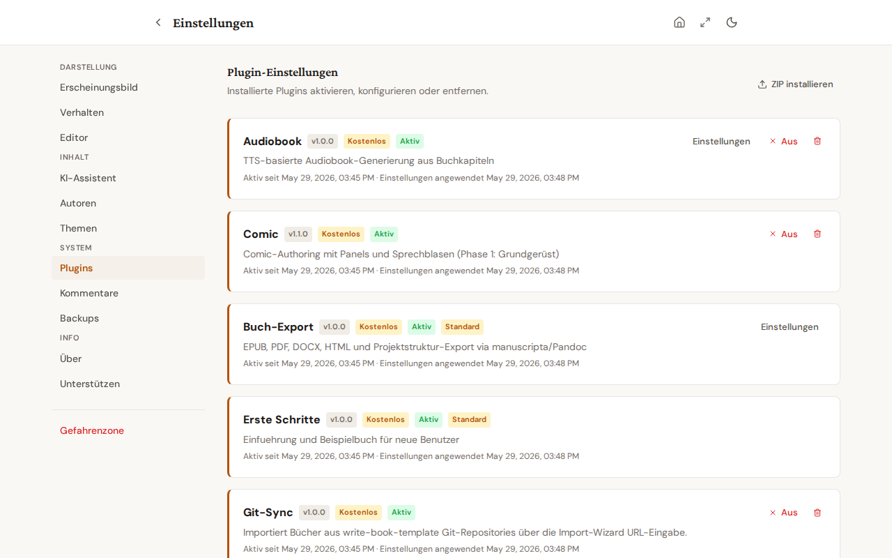 Einstellungen > Plugins